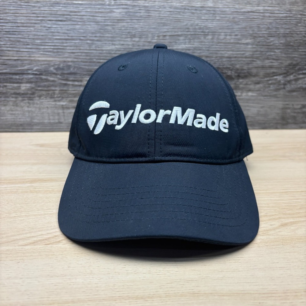 TaylorMade Hat Cap Strap Back Black Performance Golf Course Club Tour Adjustable